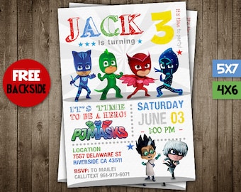 Pj Masks Invitation, Pj Masks Birthday Invitation, Pj Masks Party, Pj Masks Printable, Pj Masks Invite, Pj Masks Birthday Party