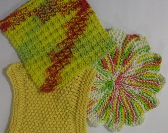 Sunny Days Hand Knit Dish Cloth Set