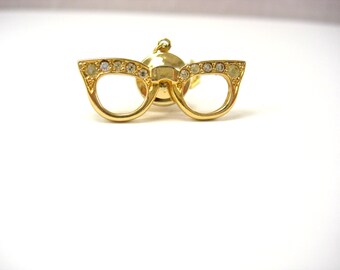 Vintage Rhinestone Glasses Tie Tack Lapel Pin Cat Eye Hollywood glamour Ladies Wedding Birthday Mothers Day Optometrist gift