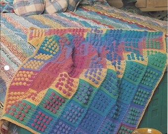 Baubles & Blocks Crochet Afghan Pattern, Annie's Crochet Quilt and Afghan, Crochet Blanket Bedspread, Home Decor, Bedding, Couch Throw