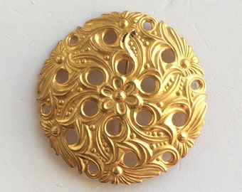 Miriam Haskell Vintage Gold Tone Floral Brooch