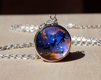 Handmade Peter Pan Necklace, Glass dome Pendant, gift for Her Him, nekel free jewelry