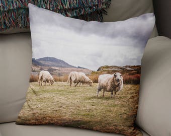 Farmhouse Throw Pillow, Country Decor, Welsh Home Decor, Sheep Pillow Case, Farm Pillow Cover, Outdoor Pillow, Farm Theme, Farmer Gift