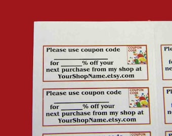 60 PERSONALIZED Coupon Code Labels. 2 Sheets of White 1-Inch Labels. 5394