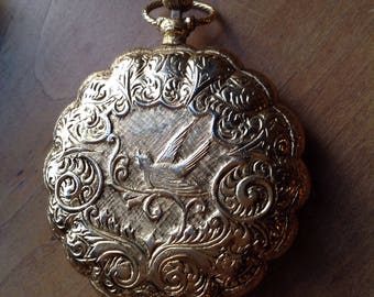 Powder Compact, Pocket Watch Design, Max Factor Compact with box, Compact Puff Powder, Vintage Purse Content