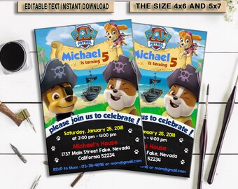 INSTANT DOWNLOAD_Paw Patrol Birthday Invitation, Editable, invitation, invitations birthday, Invites, invitations download, PDF