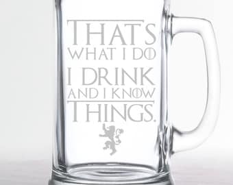 Game of Thrones - I Drink and I Know Things - Etched Beer Mug