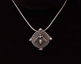Sterling Silver Bee Wasp pendant made from antique vintage button