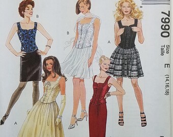 Misses' Lined Top and Skirts in Two Lengths Clothing Pattern. Uncut. Size E 14, 16, 18. McCall's 7990.