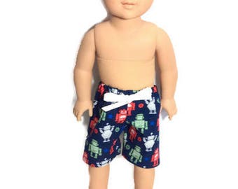 Robot Swim Trunks, Boy Doll Boardshorts, 18 Inch Boy Doll Shorts, Summer Doll Clothes