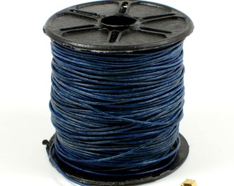 Denim/ Navy Blue Leather Cord, Lead Free, 0.5mm, Genuine Leather Cord, Round Leather Cord, RETAIL - 1 YARD/order