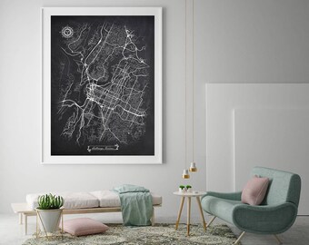 CHATTANOOGA Tennessee Chalkboard Map Art Black and White Chattanooga TN Vintage City Map Graphic Detailed Scheme Street Map Wall Art Decor
