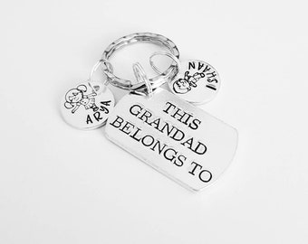 Grandad gift grandchildren This Grandad belongs to unique hand stamped personalised keyring great Fathers day or birthday gift for him