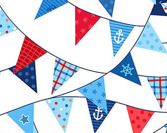 Bunting on White from Northcott Fabric's First Mate Collection by Deborah Edwards