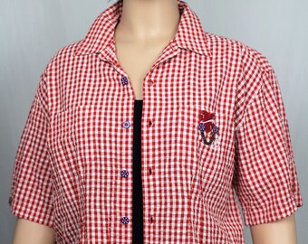 Reworked red and white gingham and love heart shirt UK20/22
