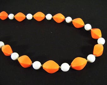 Vintage 60's Orange and White Beaded Necklace