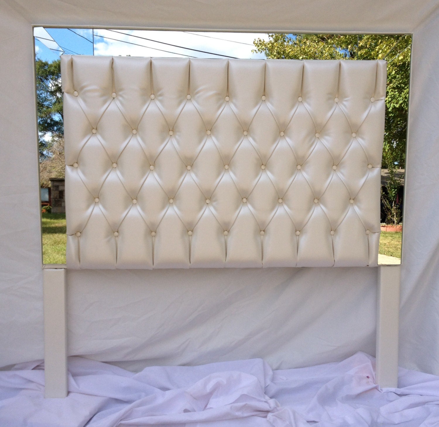 White Faux Leather Tufted Headboard Upholstered Headboard with