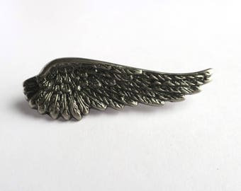 Metal Wing Pin — Silver colored angel bird wing free freedom fly