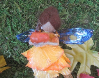 Autumn Pumpkin Felted Wool Fairy Ornament