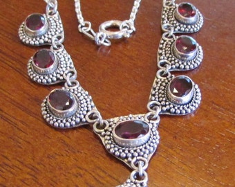 Sterling Silver and Faceted Garnet Necklace
