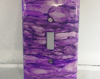 Purple Switchplate, Single Switchplate, Home Decor, Painted Switchplate, Alcohol Ink Decor