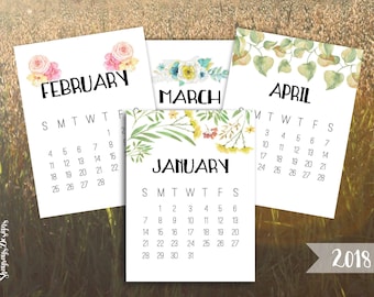 2018 Calendar Printable 3x4 Desk Calendar // Pocket Scrapbooking // Watercolor Calendars For Crafting // Instant Download Planner Printables