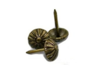 100 Decorative Upholstery Tacks | Daisy Brass Tacks | Vintage Antique Brass Finish Decorative Tacks | 7/16" | Decotacks