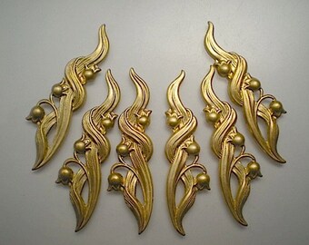 6 brass lily of the valley charms