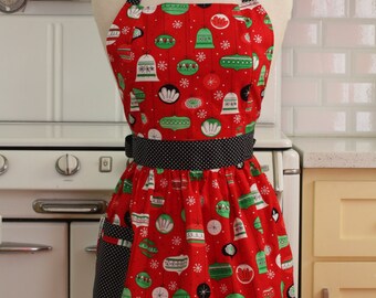 Retro Apron Christmas Ornaments on Red - CHLOE