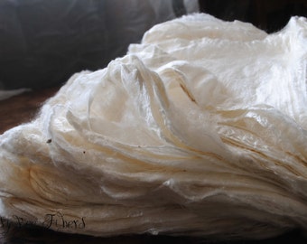 Undyed Mawata silk hankies, silk fiber, spinning silk fiber 1 oz