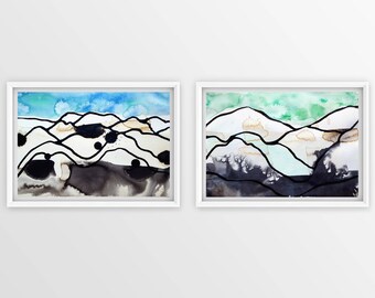 Painting Abstract Abstract Painting Abstract Wall Art Abstract Painting Original Art Original Abstract Art Blue Painting Green Painting Ink
