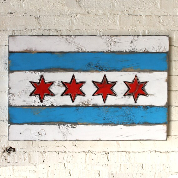 Chicago Flag Wood City Wall Art Wooden