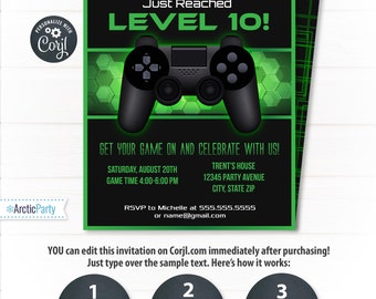 Video Game Party Invitations, Video Game Invitation, Video Game Birthday, Gaming Party Invitation, Game Party - INSTANT ACCESS - Edit NOW!