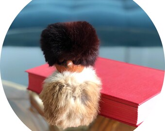 Vintage wooden Eskimo doll with real fur, Inuit doll