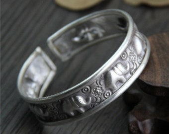 925 Sterling Silver lucky Elephant Bangle Bracelet