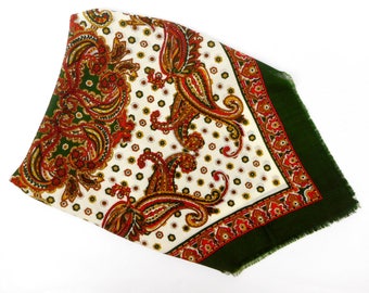 vintage printed scarf, wool scarf, paisley pattern scarf, square scarf