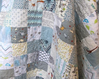 Baby boy quilt - patchwork quilt - custom quilt - masculine quilt - grey quilt - boy quilt - lap quilt - throw quilt - baby shower gift