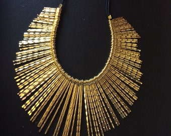 Gold Fringe Necklace,Bib Necklace,Statement Jewelry,Wedding Jewelry,Summer Statement Necklace by Taneesi YN412