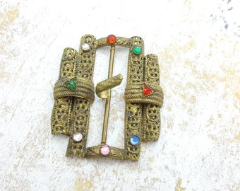 Old Brass Victorian Dress Buckle Colorful Vintage Unique Austrian Styling
