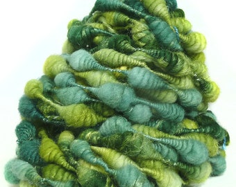 Handspun Art Yarn handdyed Merino wool silk coils