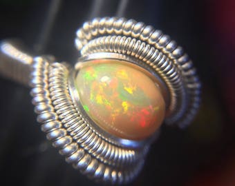 Sterling Silver Wire Wrapped Ethiopian Opal Ring, Heady Wire Wrap, Wire Wrapped Opal, Opal Wire Wrap, Heady Wire Wrapped Ring, Heady Ring