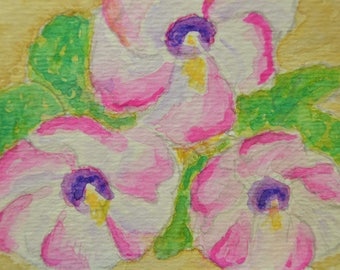 Original ACEO Watercolor Painting - Garden Flowers - Pen and Ink Art