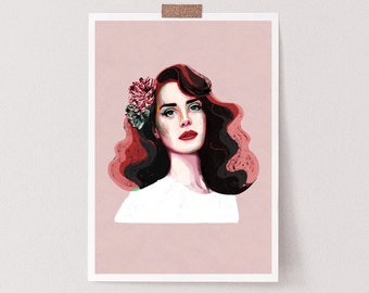 Lana Del Rey Inspired print | llustration art giclée print | music posters, signed art, wall art, lana del rey print, lana del rey posters,