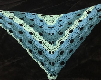 Variegated Blues, Crocheted Shawl, Triangle Scarf