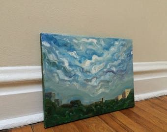 Blue Sky Canvas Painting Vintage Painting Folk Art Home Decor