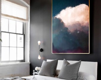 Abstract Art Print , Abstract Giclee Print , Modern Art , Minimalist Painting , from Original Acrylic Painting, Navy + Cream - READY TO HANG