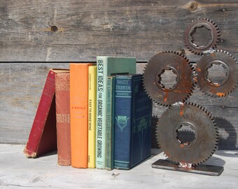 Industrial Gears Bookend, Metal Bookend, Industrial Decor
