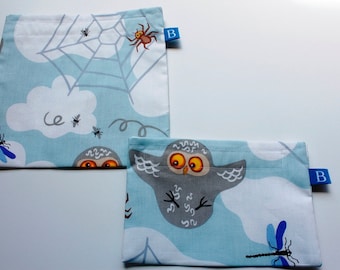 Reuseable Eco-Friendly Set of Snack and Sandwich Bags in Barn Owl IKEA Fabric