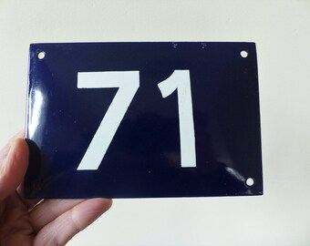Antique /vintage French convex metal enamel house number 71 - Gate number