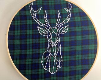 Geomertic deer - hand embroidery - 8 inch hoop